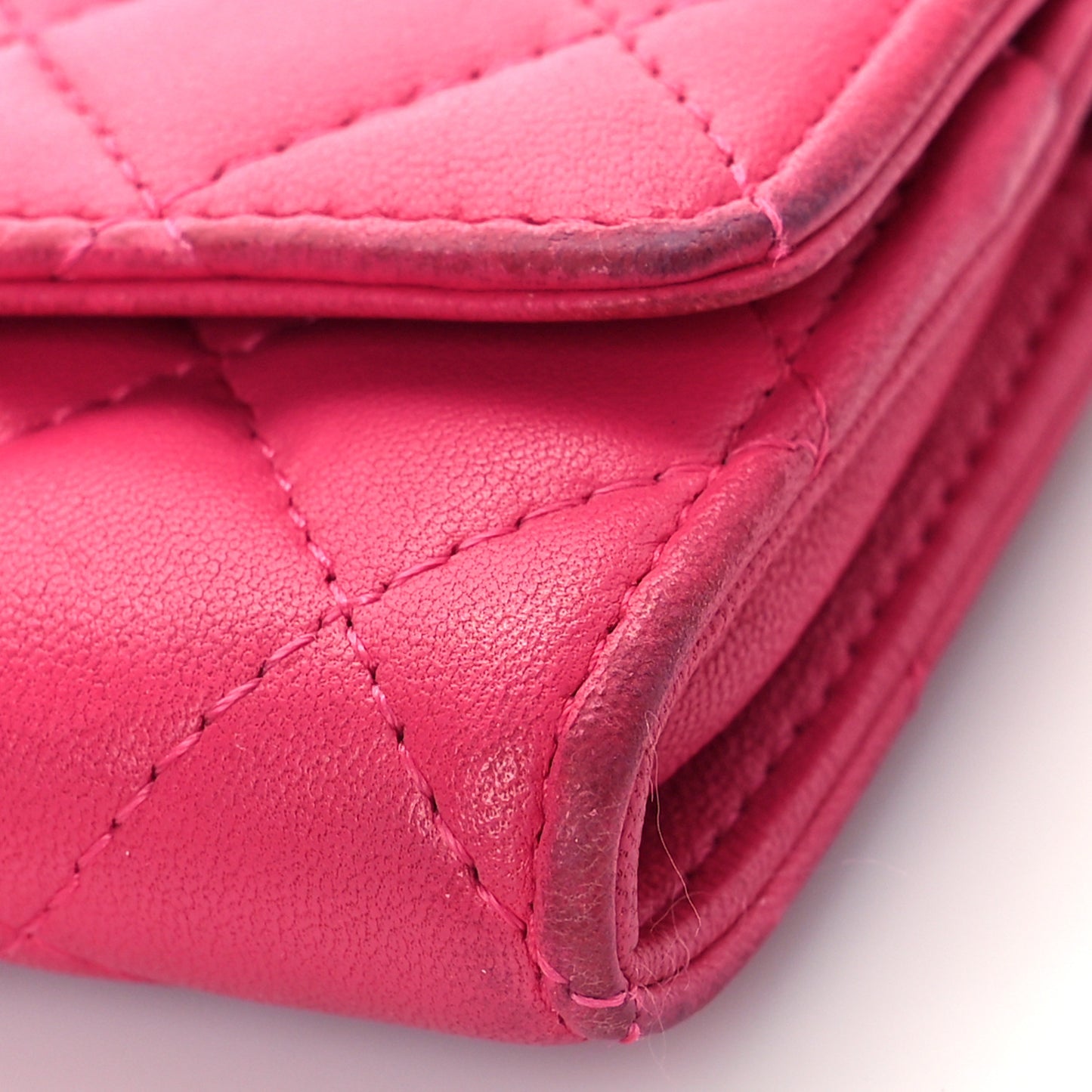 Lambskin Quilted Flap Card Holder Dark Pink