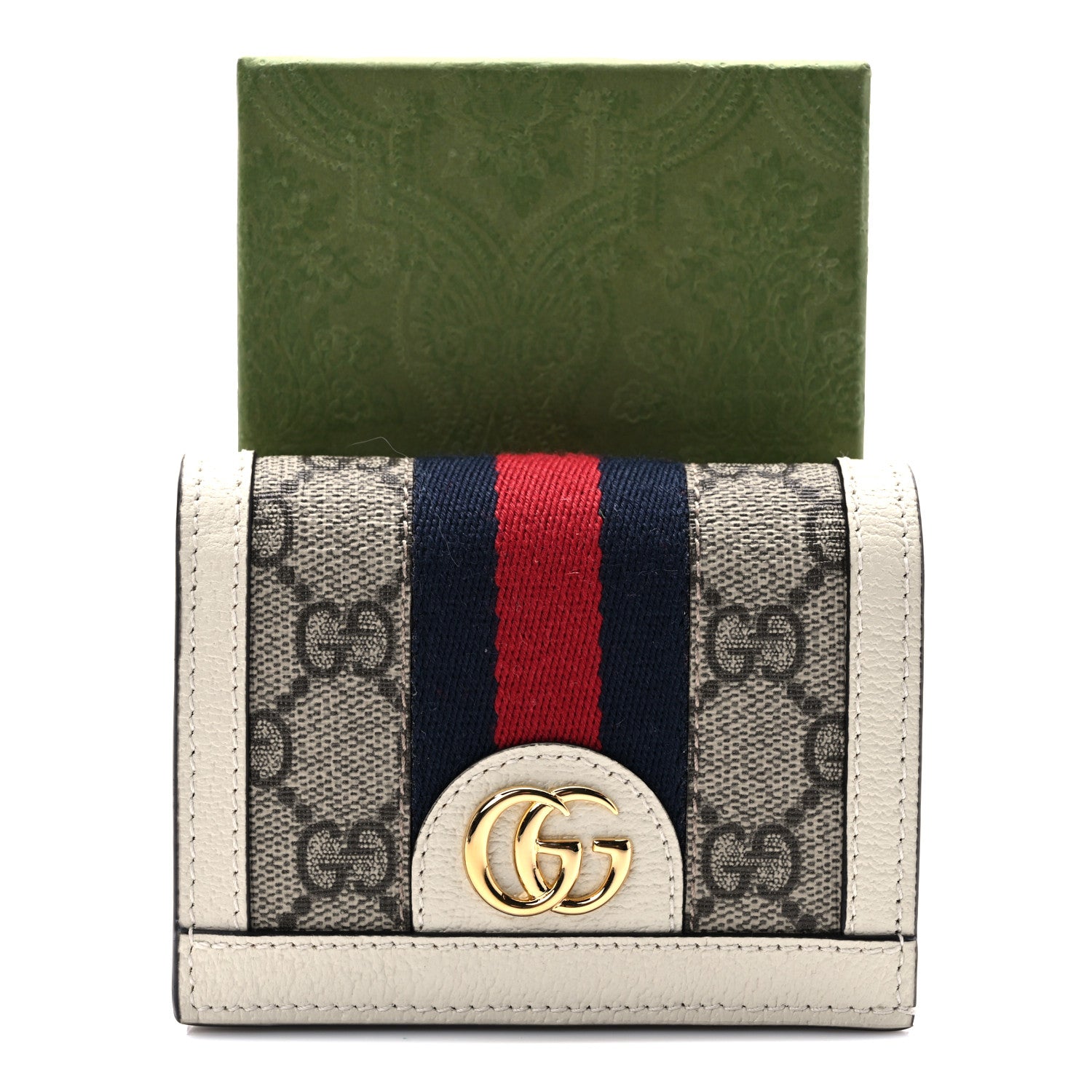 Gucci GG Supreme Monogram Textured Dollar Calfskin Web Ophidia Card Case Beige Ebony Mystic White 7 of 7