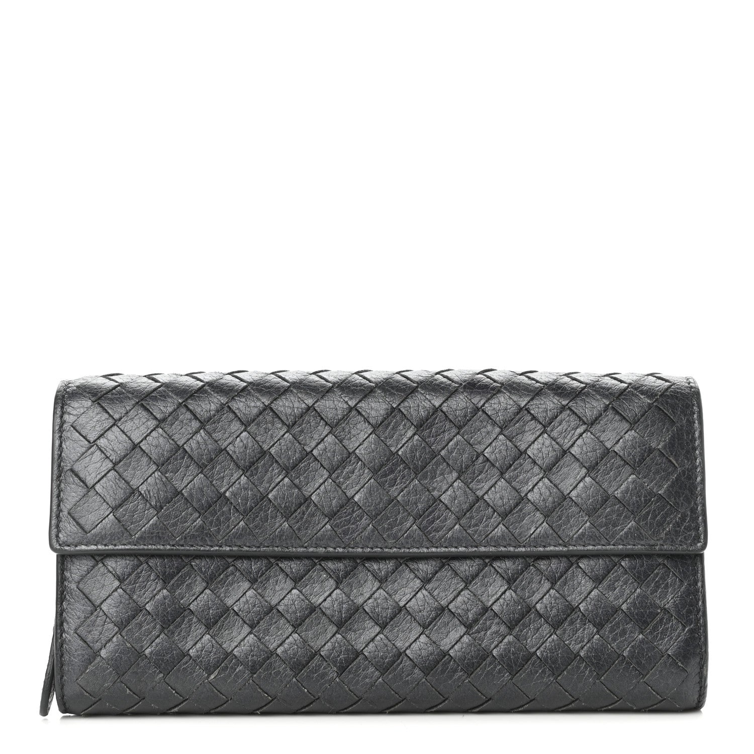 Bottega Veneta Cervo Intrecciato Continental Flap Wallet Gunmetal 1 of 8