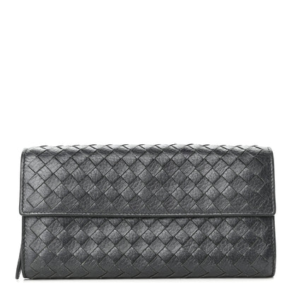 Bottega Veneta Cervo Intrecciato Continental Flap Wallet Gunmetal 1 of 8