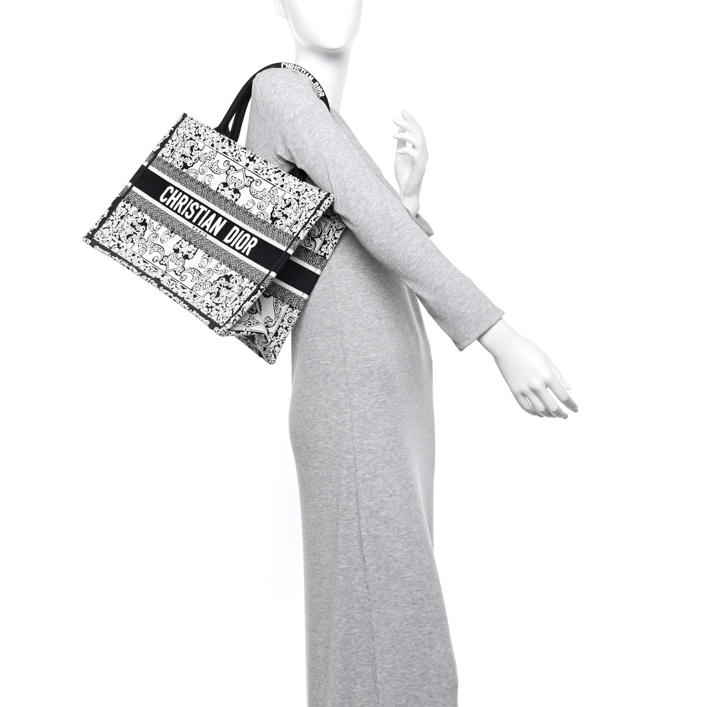 Canvas Embroidered Medium Ornamental Cornely Effect Book Tote Black White