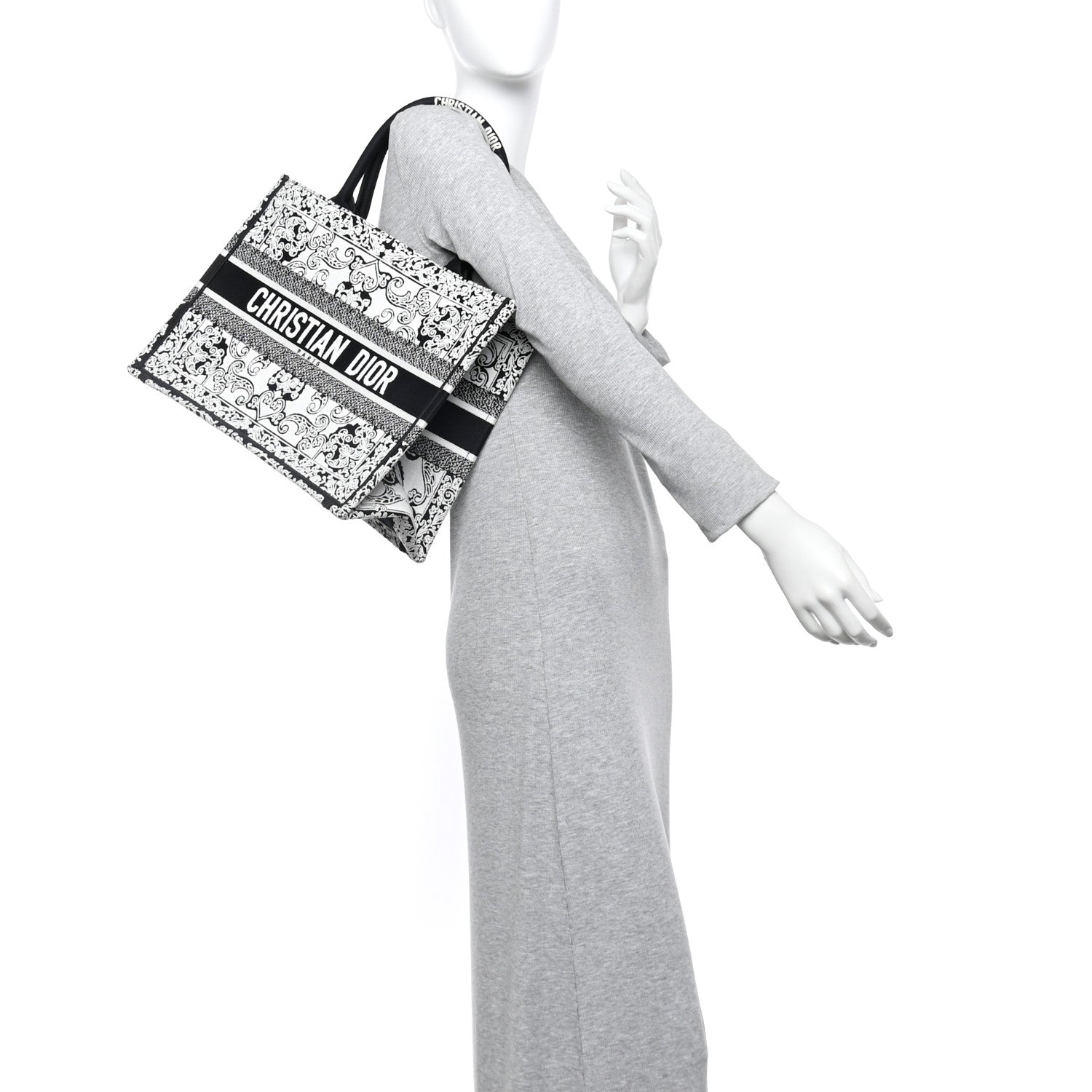 Christian Dior Canvas Embroidered Medium Ornamental Cornely Effect Book Tote Black White 2 of 9