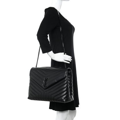 Saint Laurent Calfskin Y Quilted Monogram Monochrome Large Loulou Chain Satchel Black 2 of 10