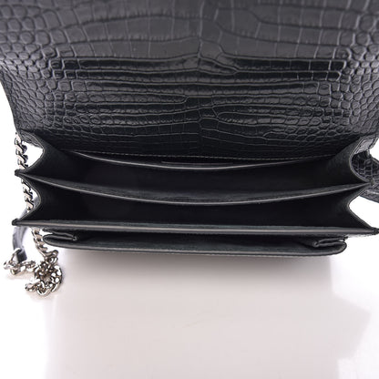 Saint Laurent Calfskin Crocodile Embossed Medium Monogram Sunset Dark Green 5 of 10