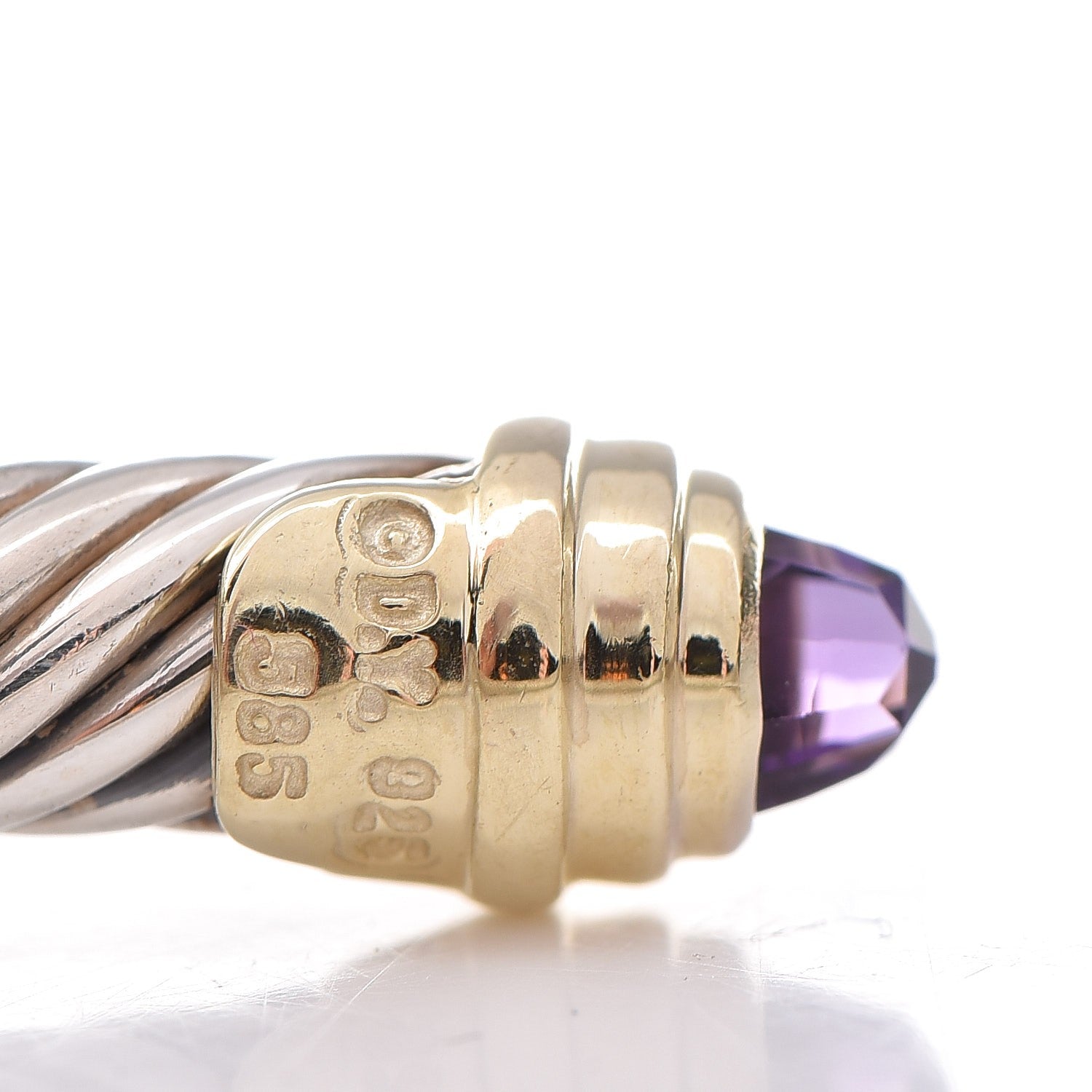 David Yurman Sterling Silver 14K Yellow Gold Amethyst 5mm Cable Classics Petite Color Bracelet 4 of 4