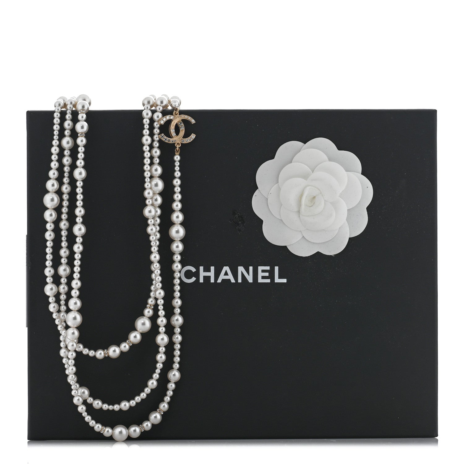 Chanel Graduated Pearl Crystal CC Multi Strand Necklace Gold 5 of 5