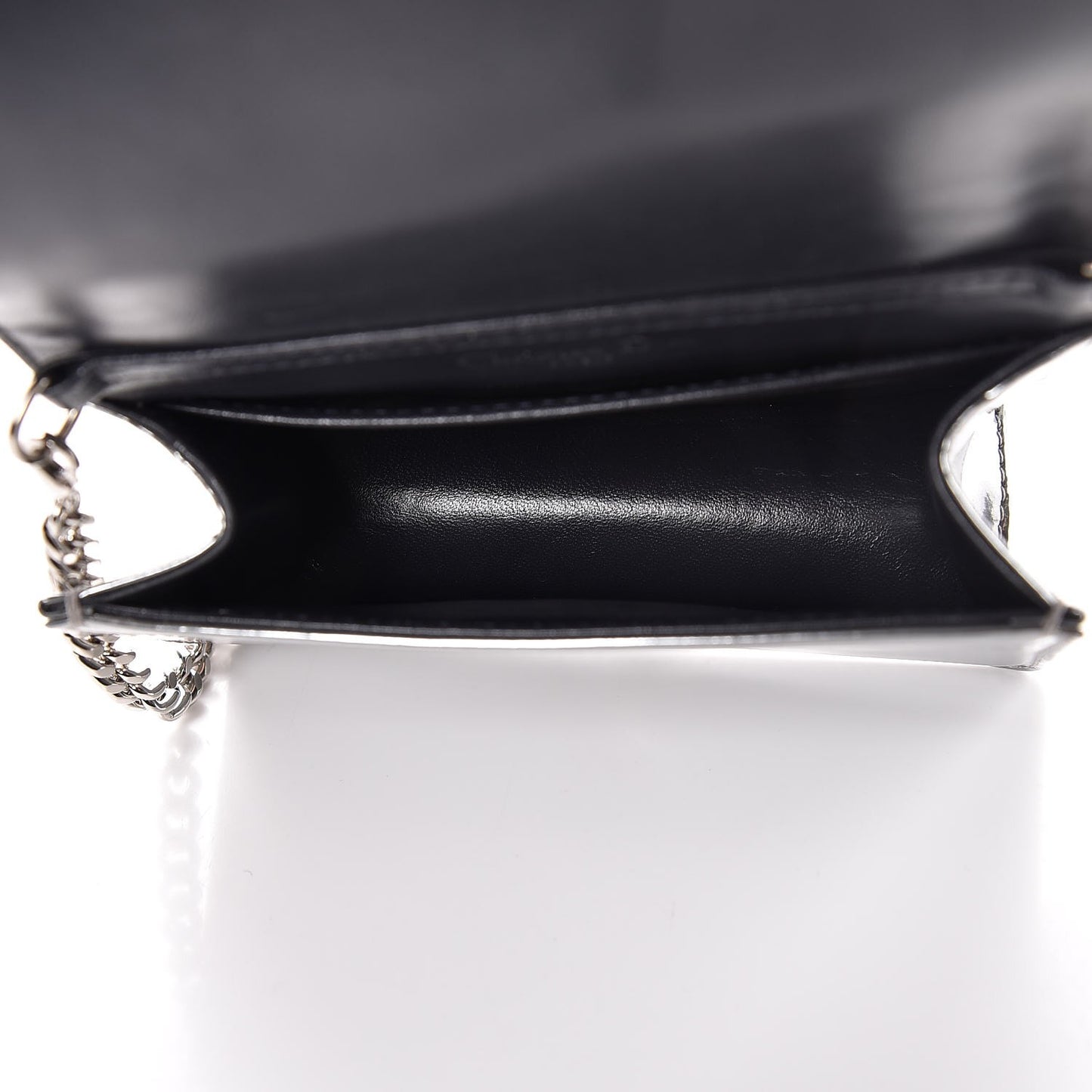 Metallic Patent Micro-Cannage Baby Diorama Flap Bag Silver