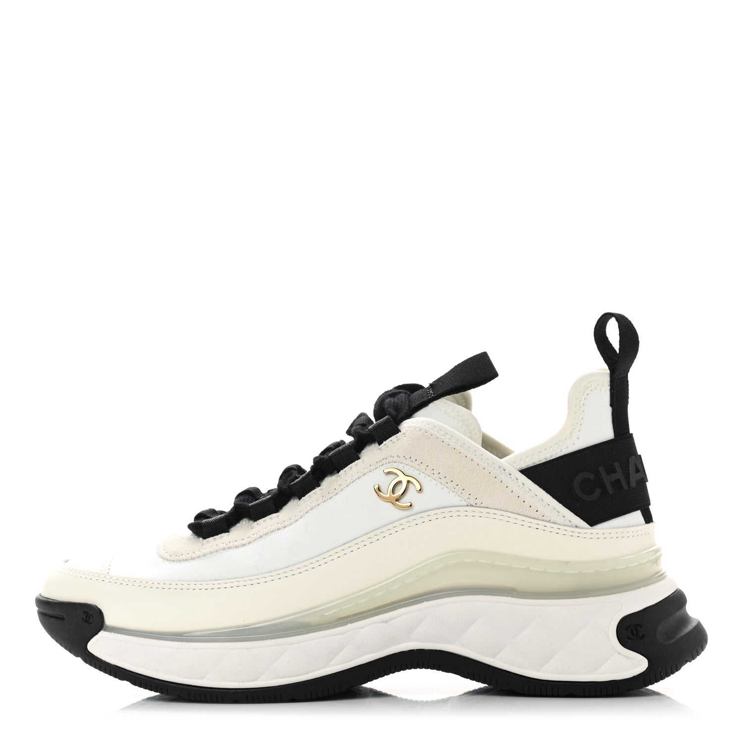 Chanel Velvet Calfskin Mixed Fibers CC Sneakers 36 Ivory Black 1 of 9