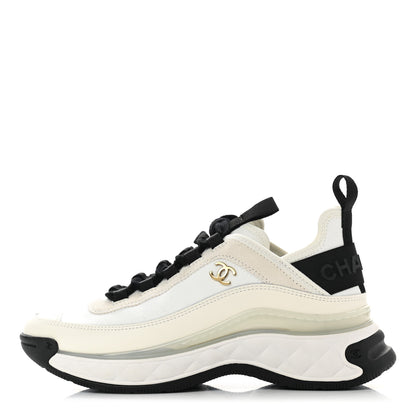 Chanel Velvet Calfskin Mixed Fibers CC Sneakers 36 Ivory Black 1 of 9