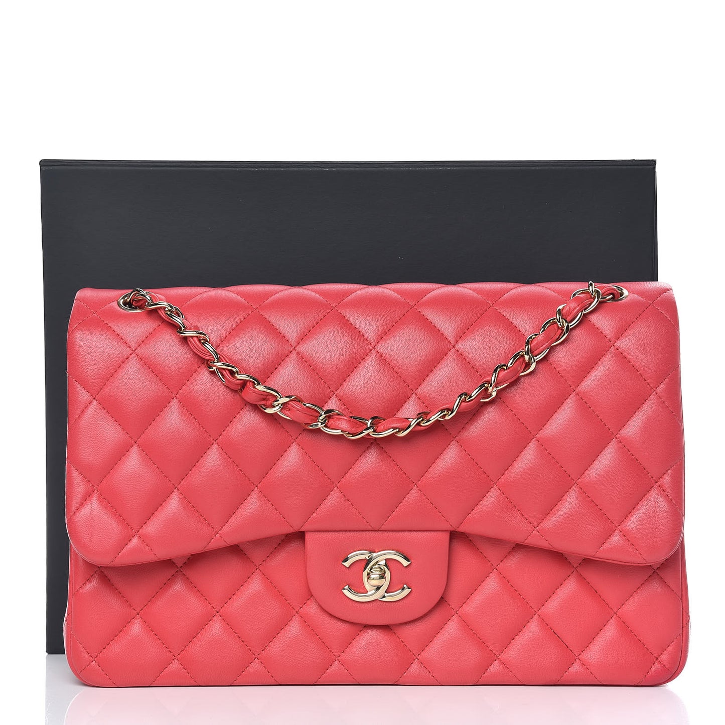 Lambskin Quilted Jumbo Double Flap Dark Pink