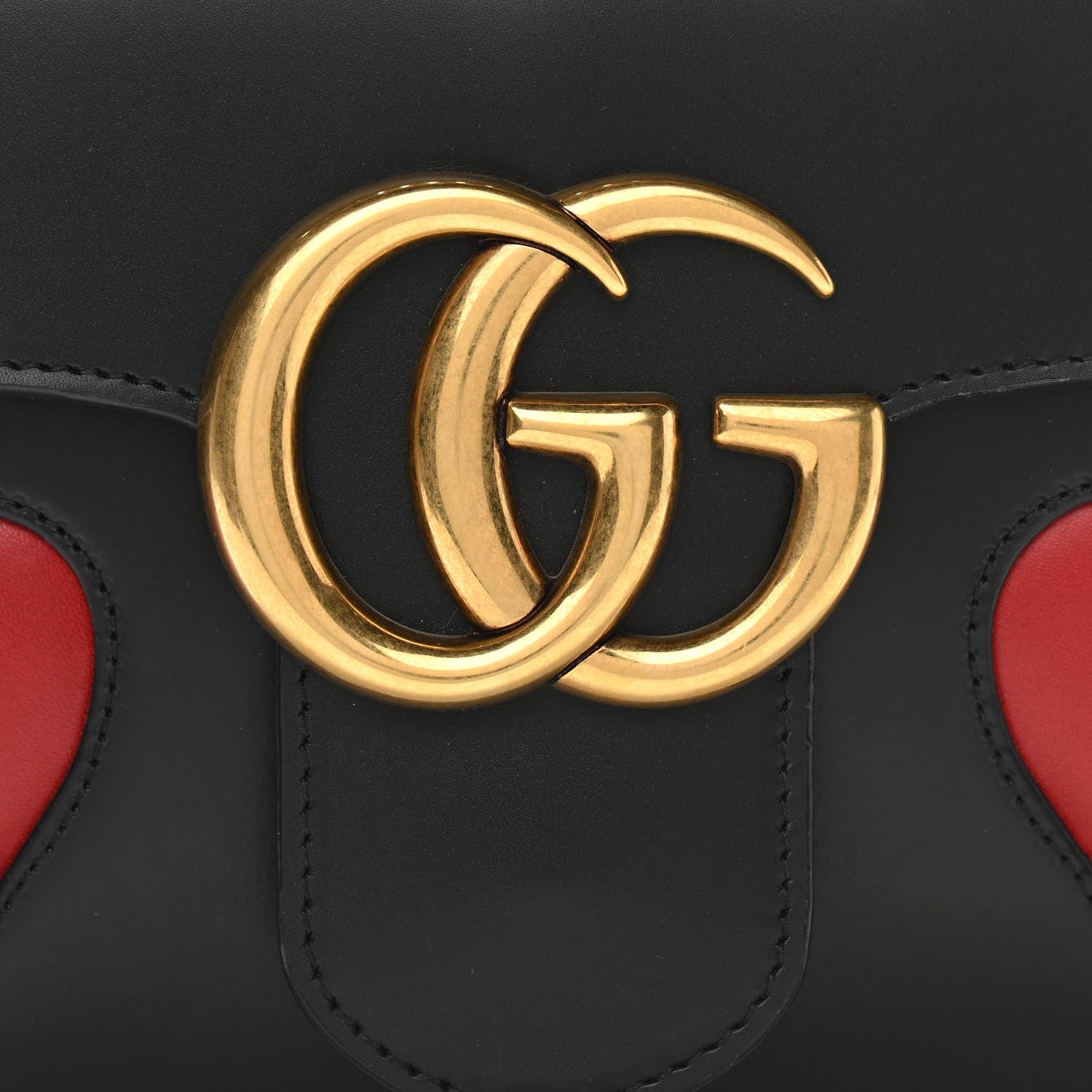 Gucci Knight Calfskin Malaga Kid Heart Medium GG Marmont Chain Handle Bag Black Hibiscus Red Multicolor 8 of 11