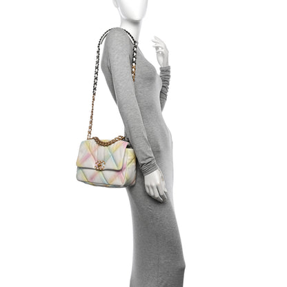 Chanel Printed Goatskin Quilted Medium Chanel 19 Flap White Multicolor 2 of 13