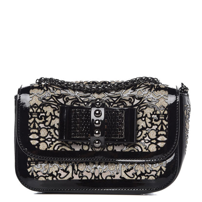 Christian Louboutin Patent Glitter Suede Chantily Lace Sweety Charity Crossbody Bag Black Ivory 1 of 6
