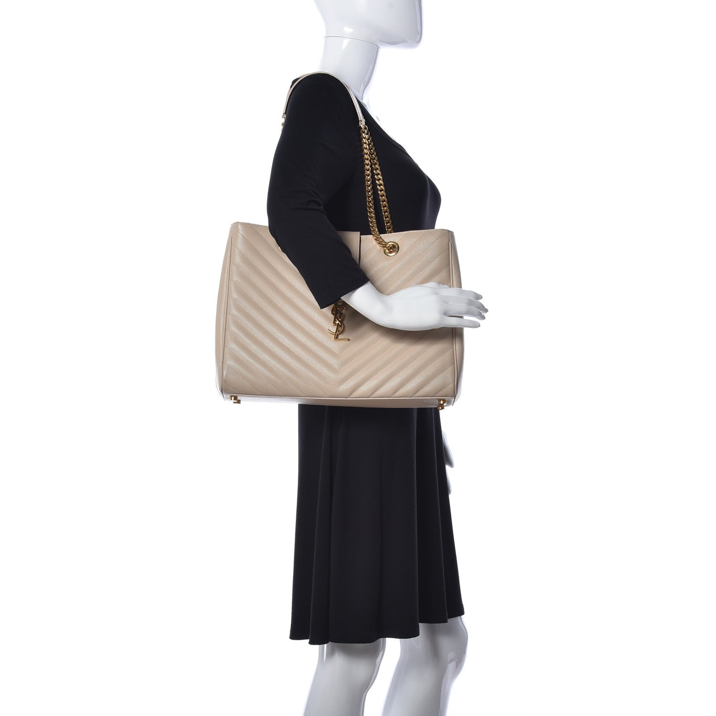 Grain De Poudre Matelasse Chevron Monogram Shopping Bag Nude Powder