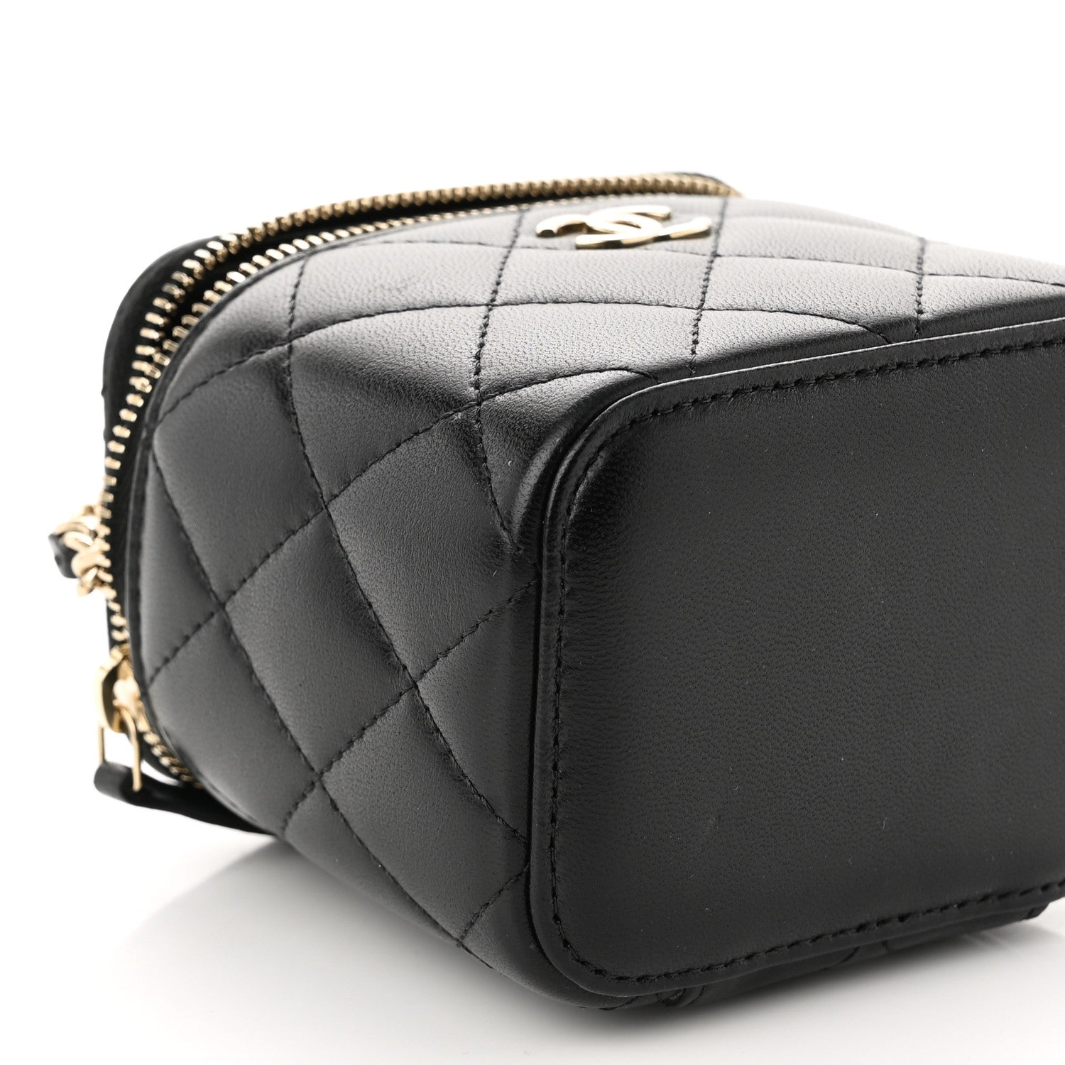 Chanel Lambskin Quilted Top Handle Mini Vanity Case With Chain Black 10 of 11