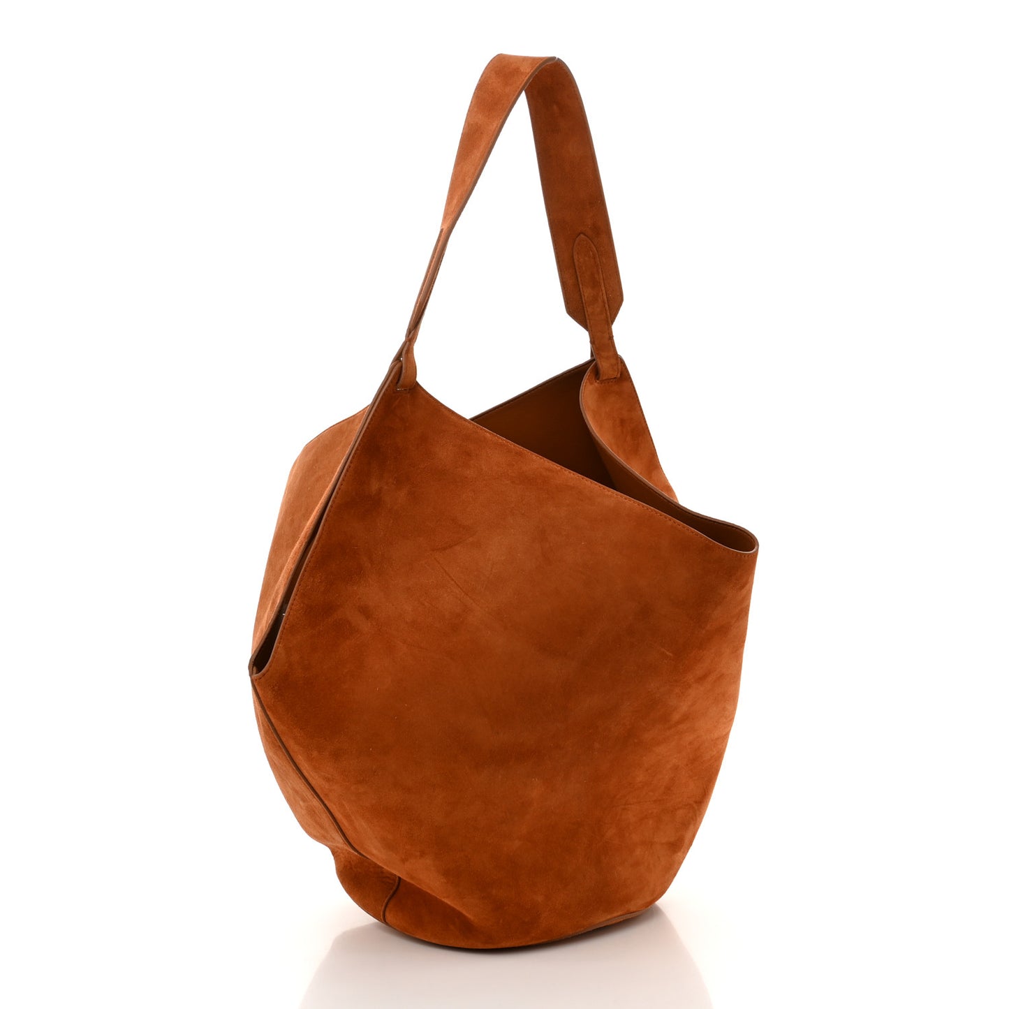 Suede Calfskin Medium Lotus Tote Caramel