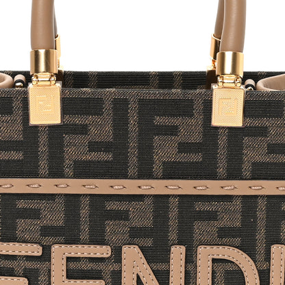 Fendi Fabric Jacquard Vitello Grace FF 1974 Logo Mini Sunshine Shopper Tobacco Moro Sand 8 of 10