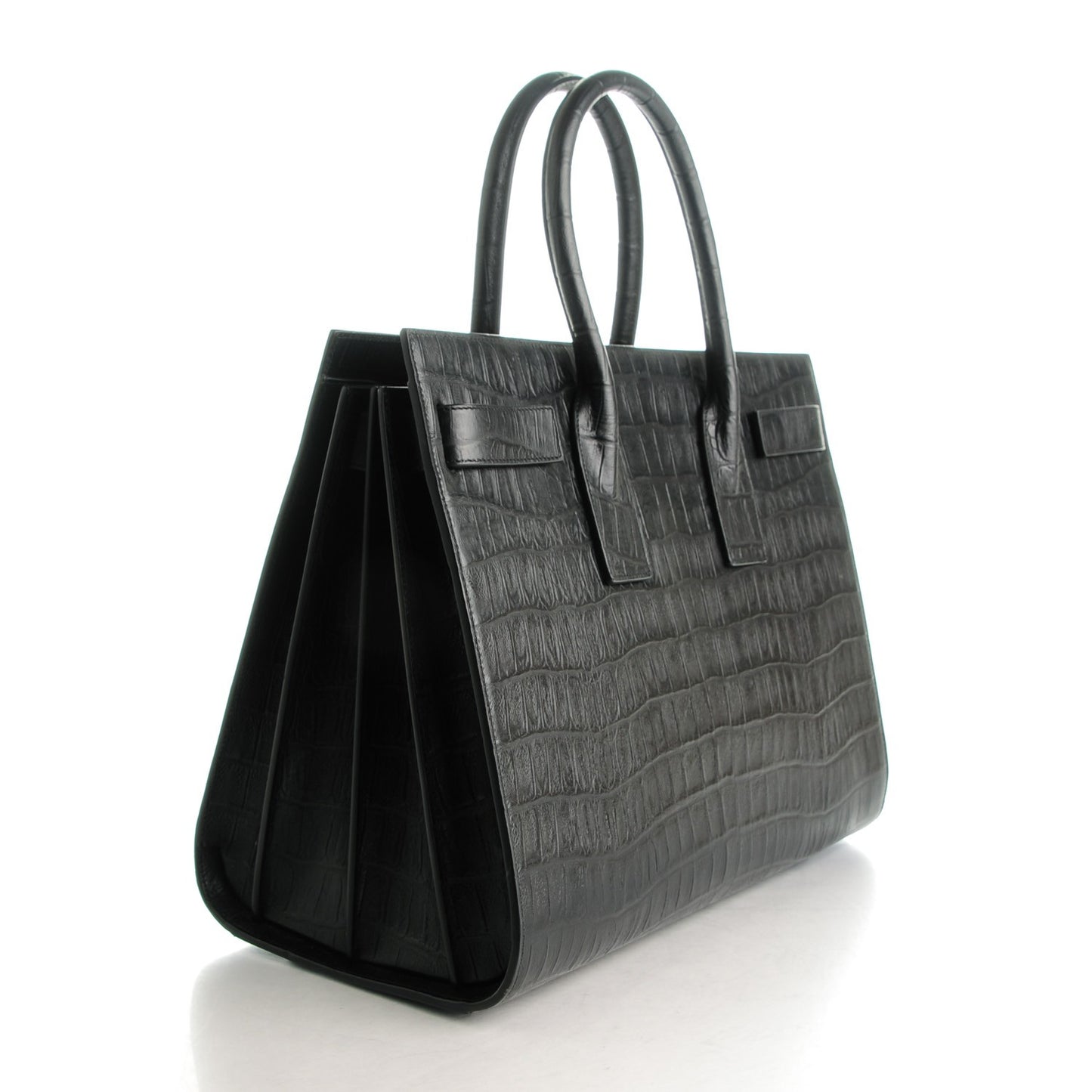 Calfskin Crocodile Embossed Large Sac De Jour Carryall Black