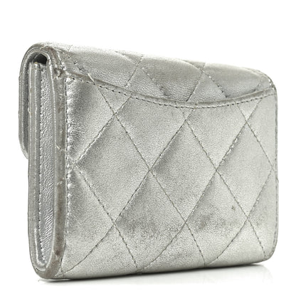 Chanel Metallic Lambskin Quilted Flap Card Holder Wallet Silver 3 of 11