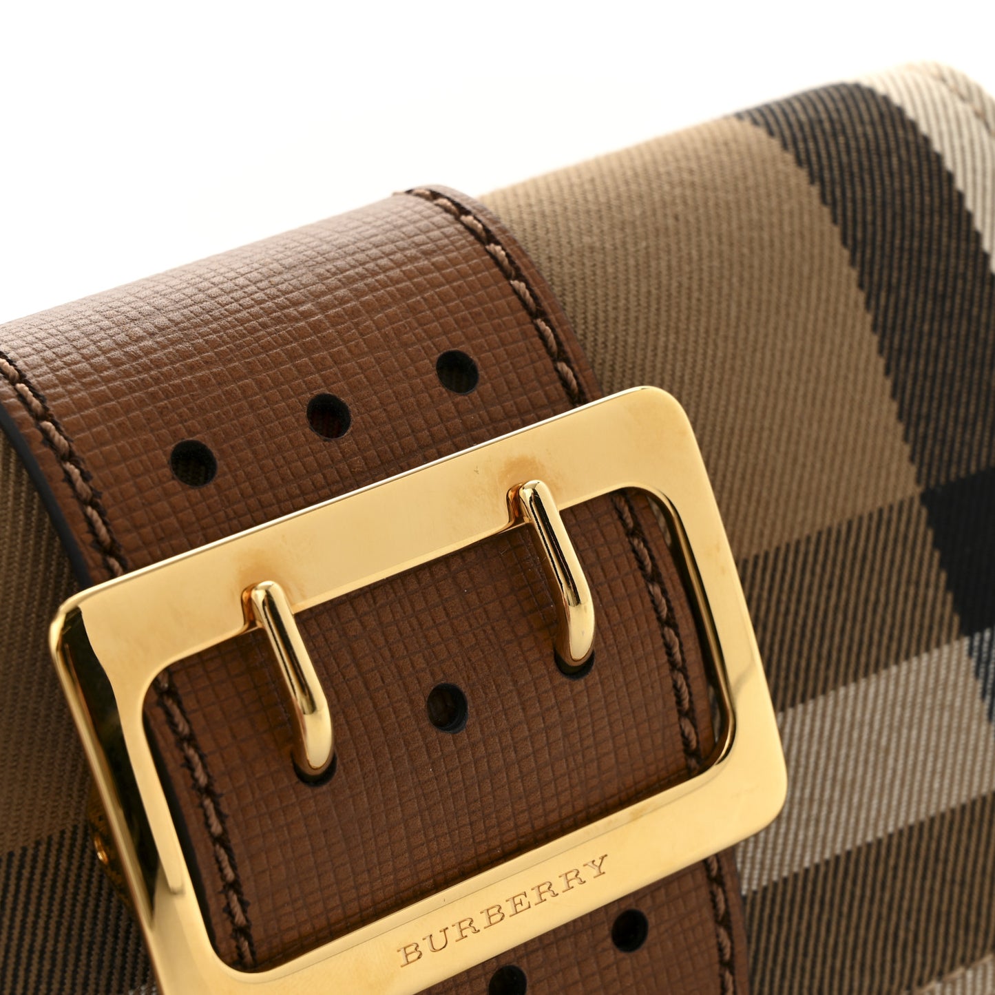 House Check Bridle Calfskin Small Madison Buckle Bag Tan