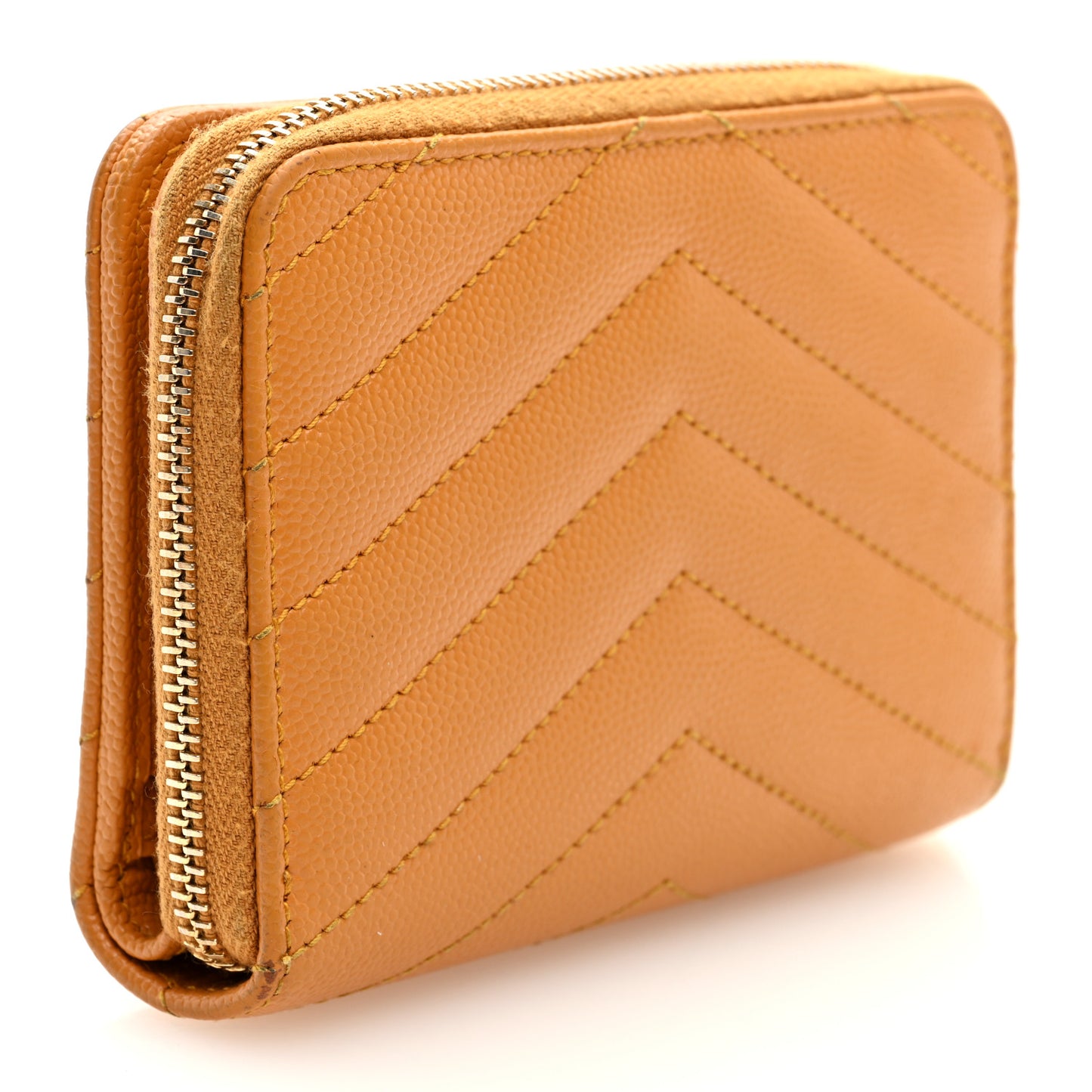 Grain De Poudre Matelasse Chevron Monogram Compact Zip Around Wallet Senape Yellow