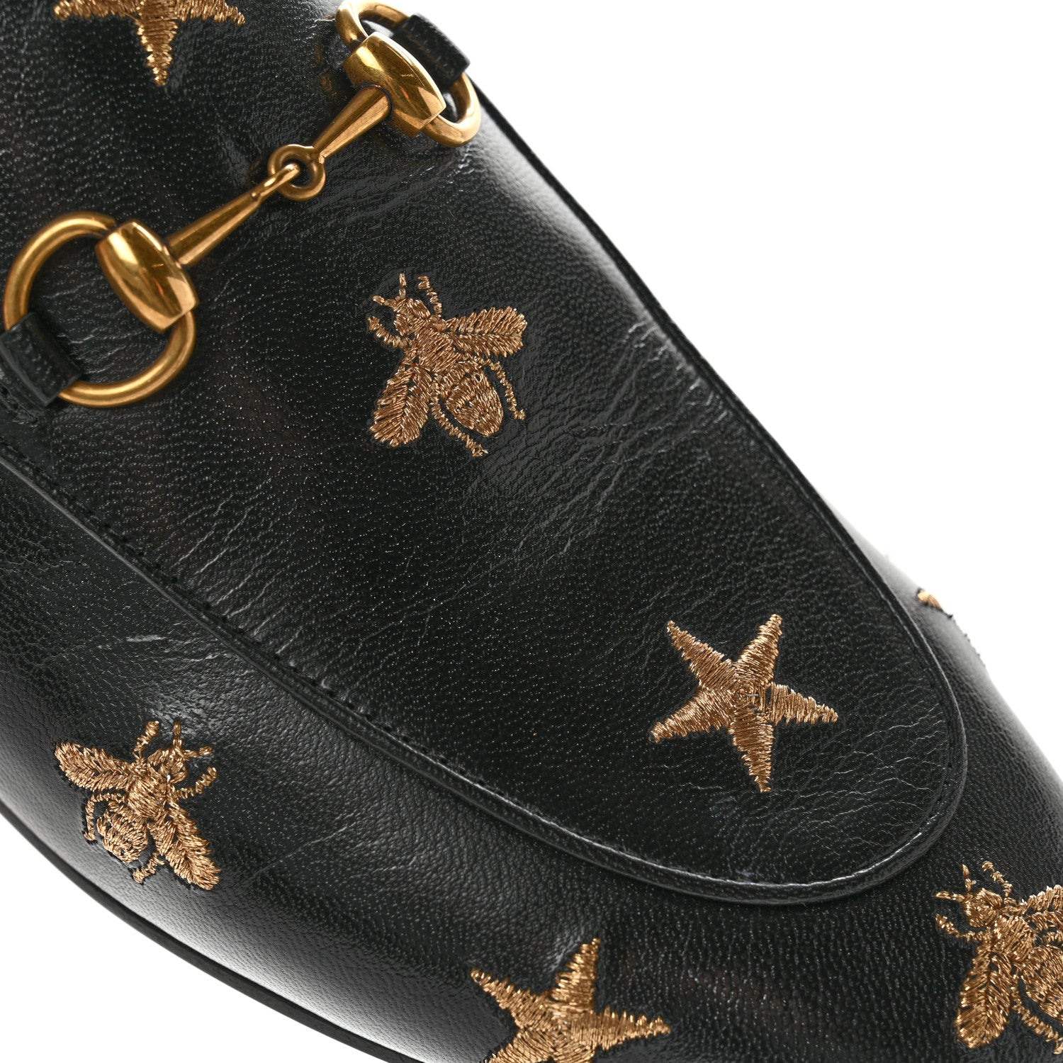 Gucci Goatskin Bee Star Embroidered Womens Princetown Slippers 37.5 Black 9 of 10