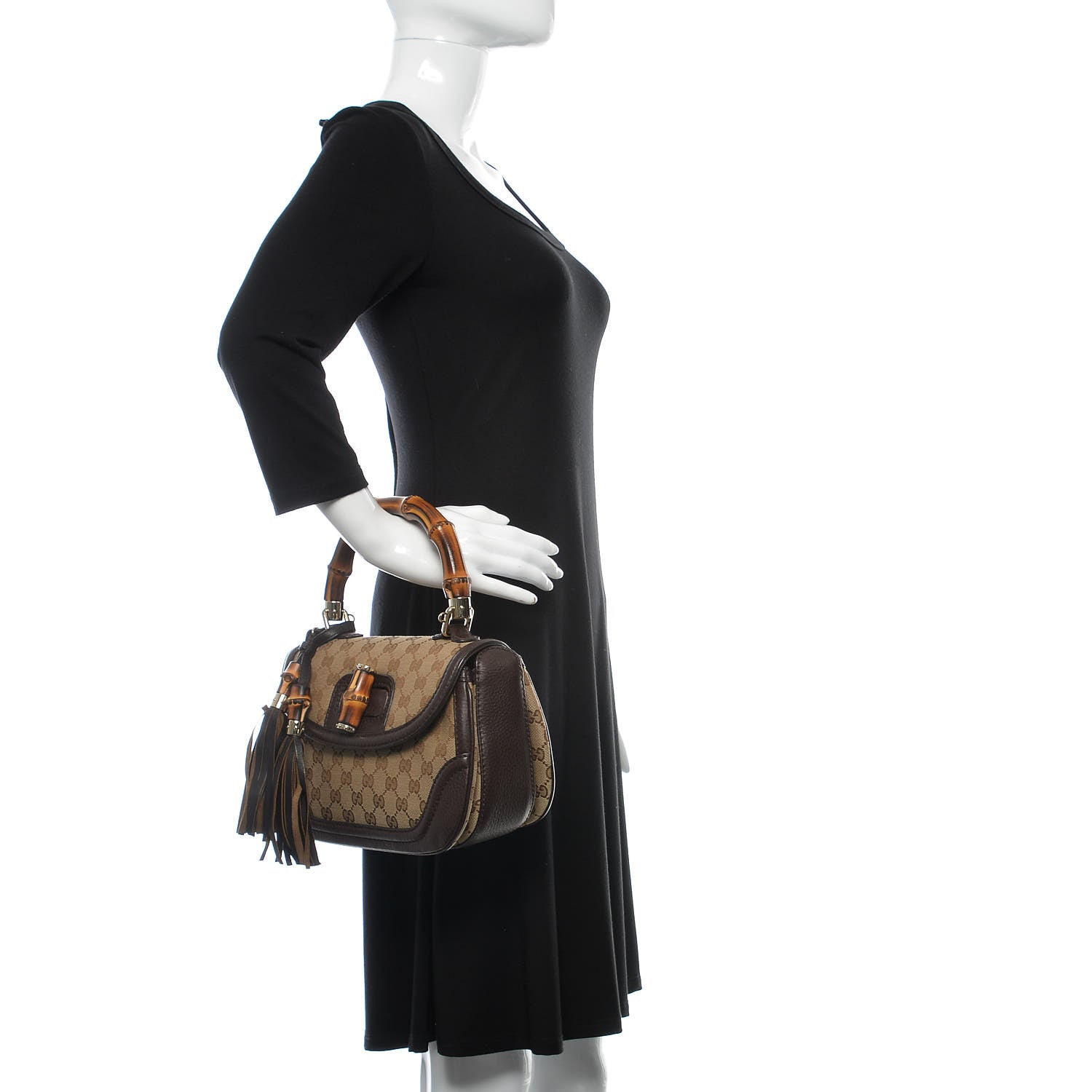 Gucci Monogram Medium New Bamboo Top Handle Bag Dark Brown 3 of 12