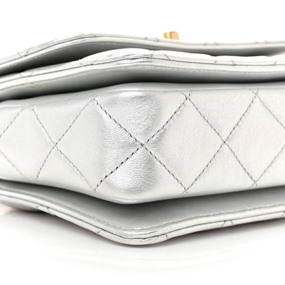 Chanel Metallic Calfskin Quilted Mini Metal Top Handle Flap Silver 9 of 13