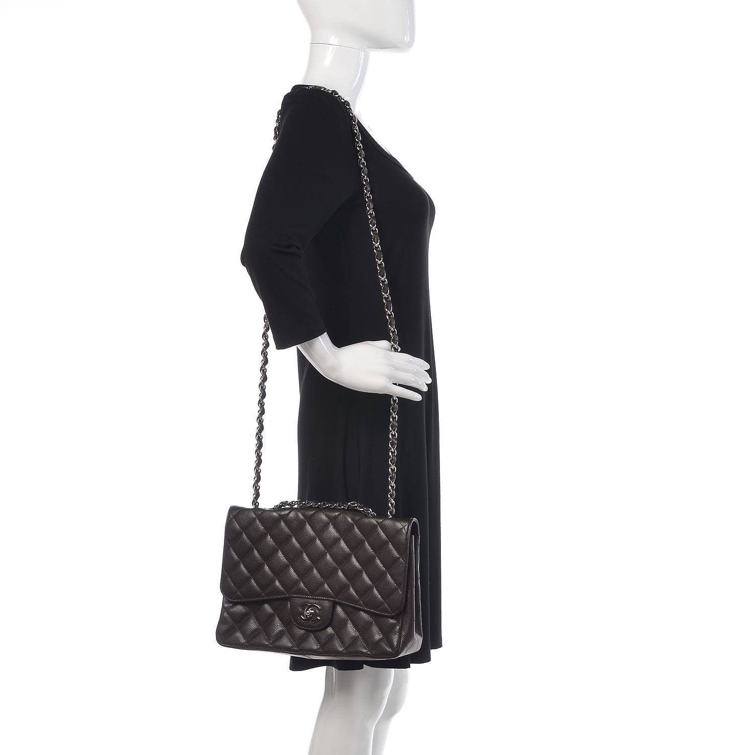 Chanel Caviar Quilted Jumbo Single Flap Dark Brown 3 of 13
