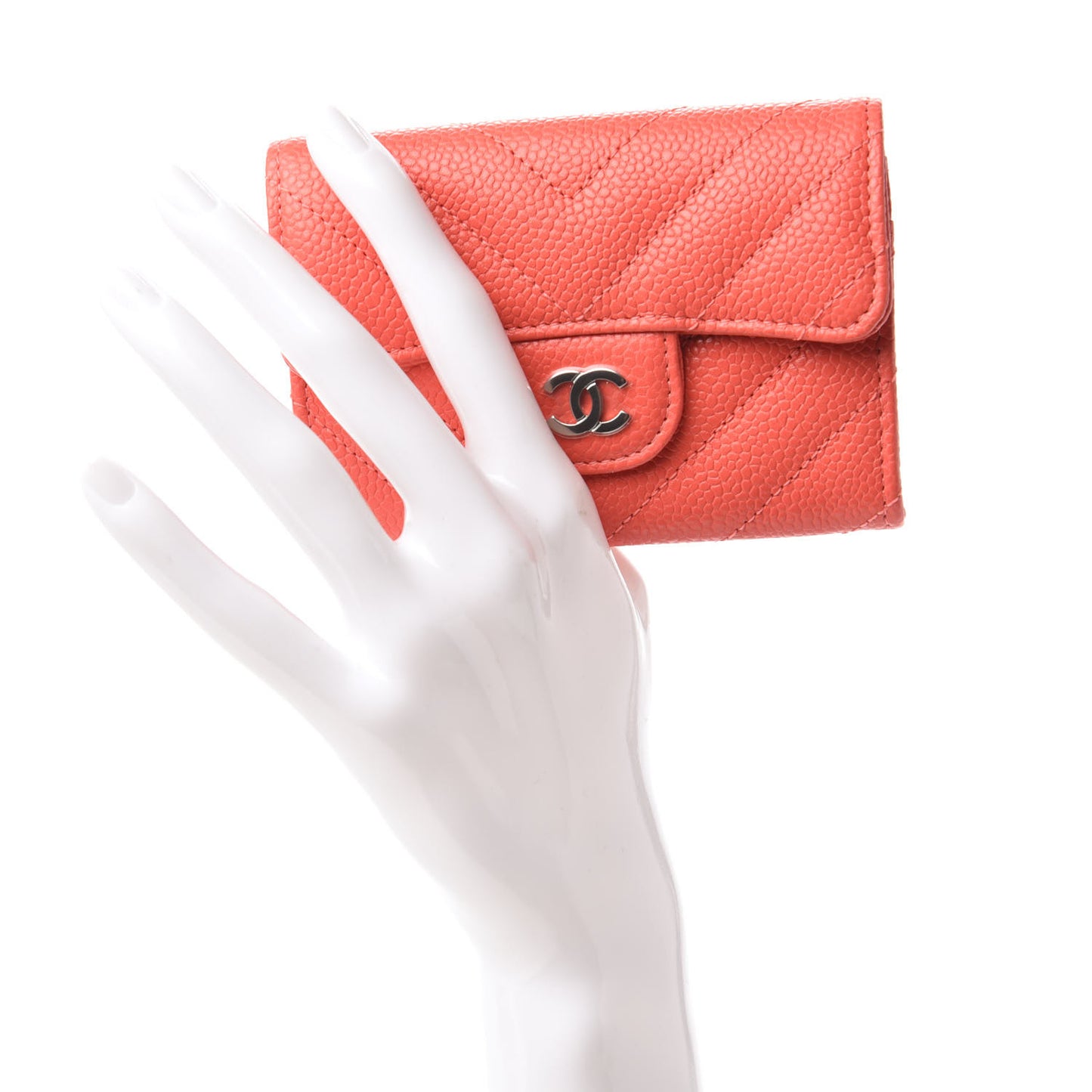 Caviar Chevron Quilted Flap Card Holder Orange