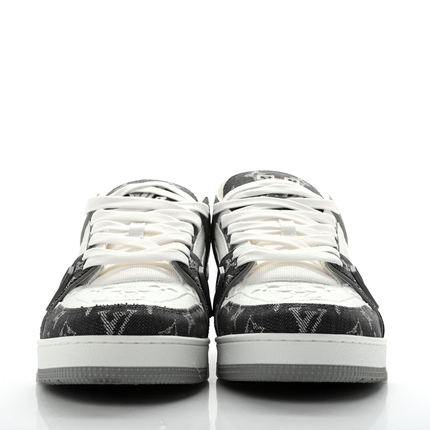 Calfskin Embossed Monogram Denim Mens LV Trainer Sneakers 11 Grey