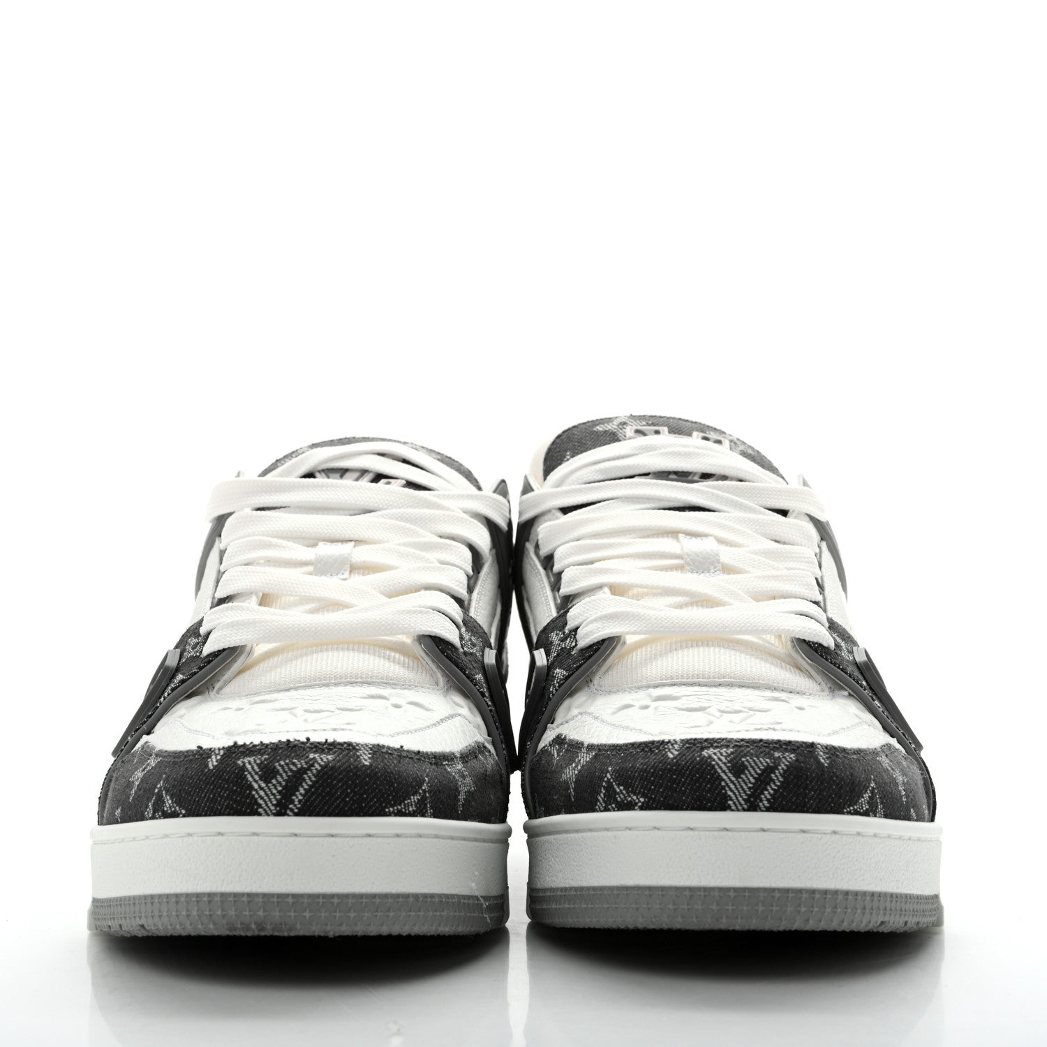 Louis Vuitton Calfskin Embossed Monogram Denim Mens LV Trainer Sneakers 11 Grey 3 of 10