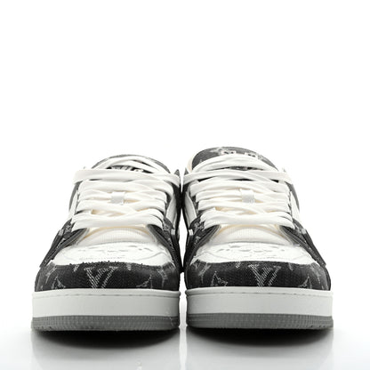 Louis Vuitton Calfskin Embossed Monogram Denim Mens LV Trainer Sneakers 11 Grey 3 of 10