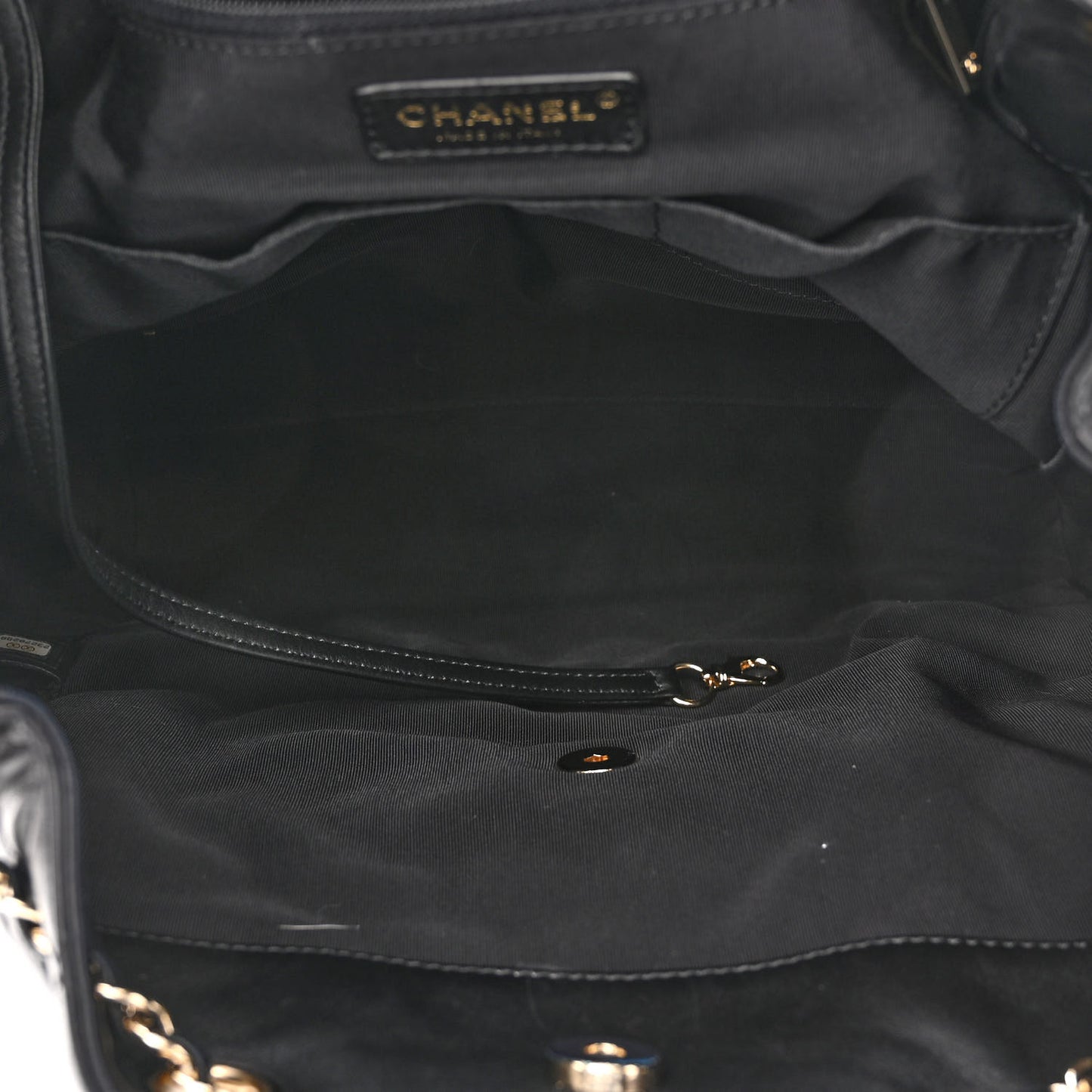 Lambskin Quilted Large Drawstring Bag Black