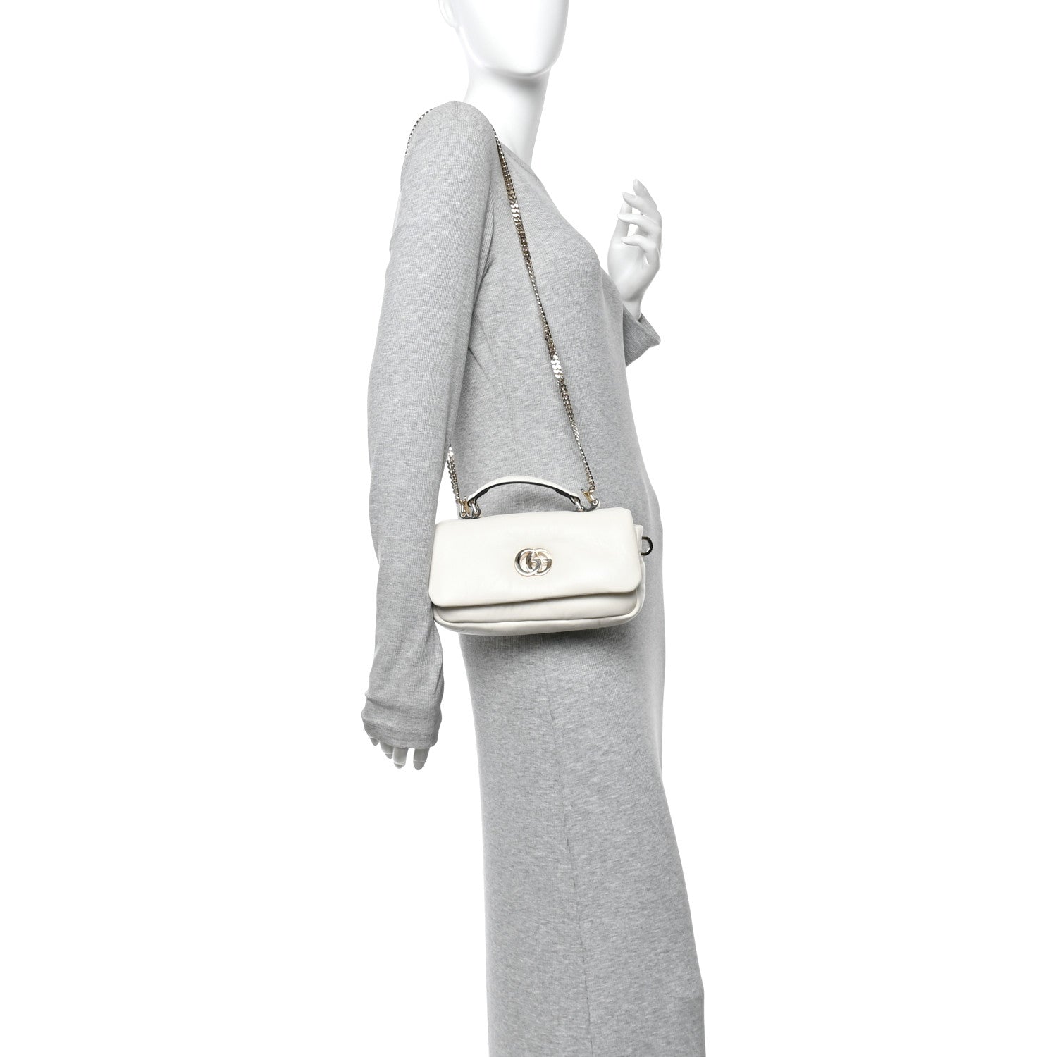 Gucci Lambskin Mini GG Milano Top Handle Shoulder Bag White 2 of 11