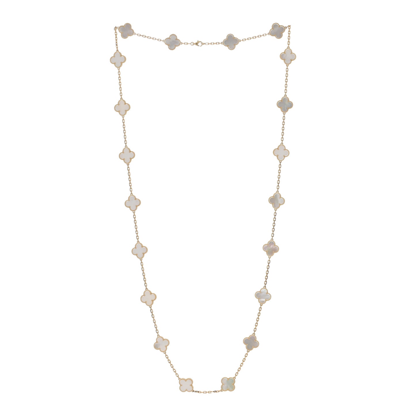 18K Yellow Gold Mother of Pearl 20 Motifs Vintage Alhambra Necklace