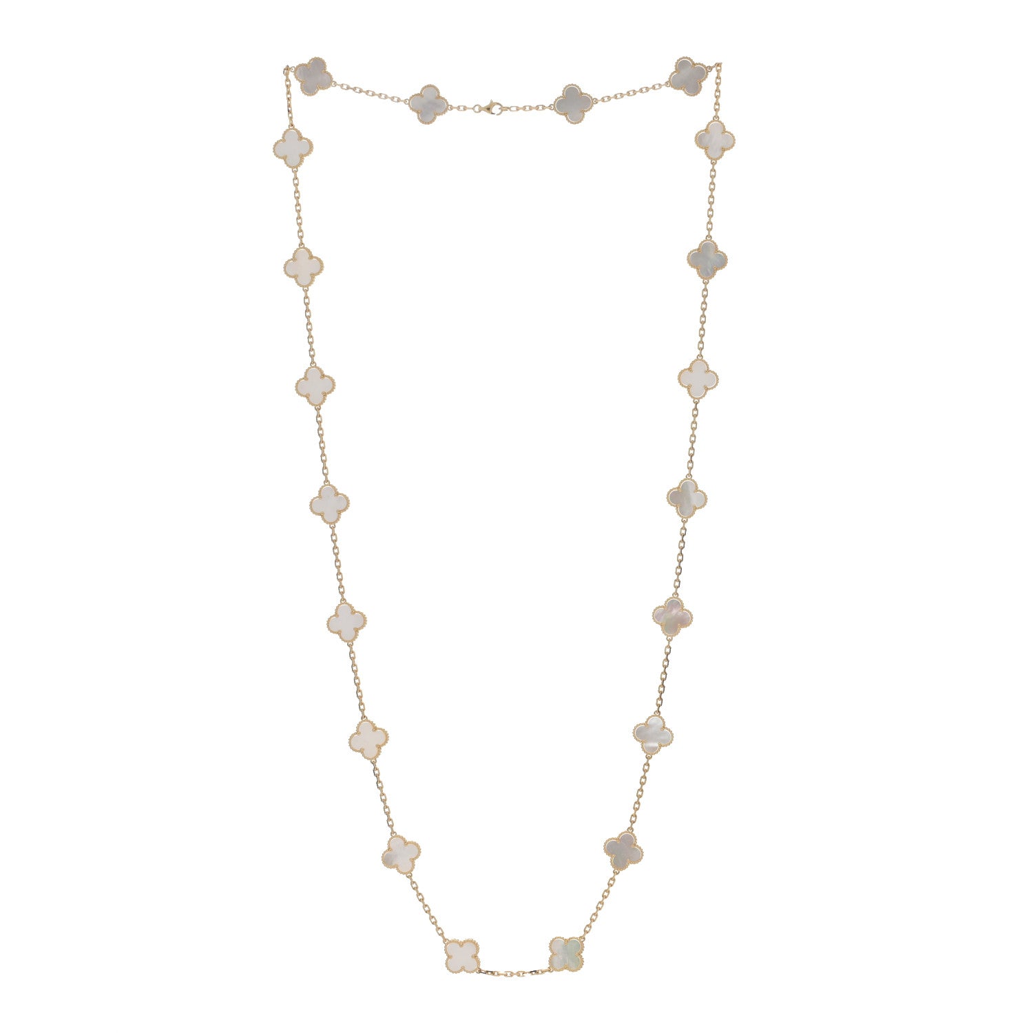 Van Cleef & Arpels 18K Yellow Gold Mother of Pearl 20 Motifs Vintage Alhambra Necklace 2 of 4