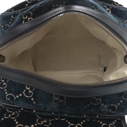 Gucci Velvet GG Monogram Textured Calfskin Web Small Double Buckle Backpack Blue Beige Black 5 of 11