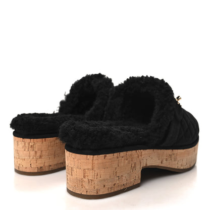 Chanel Suede Calfskin Shearling Turn Lock Clogs 39 Black 4 of 8