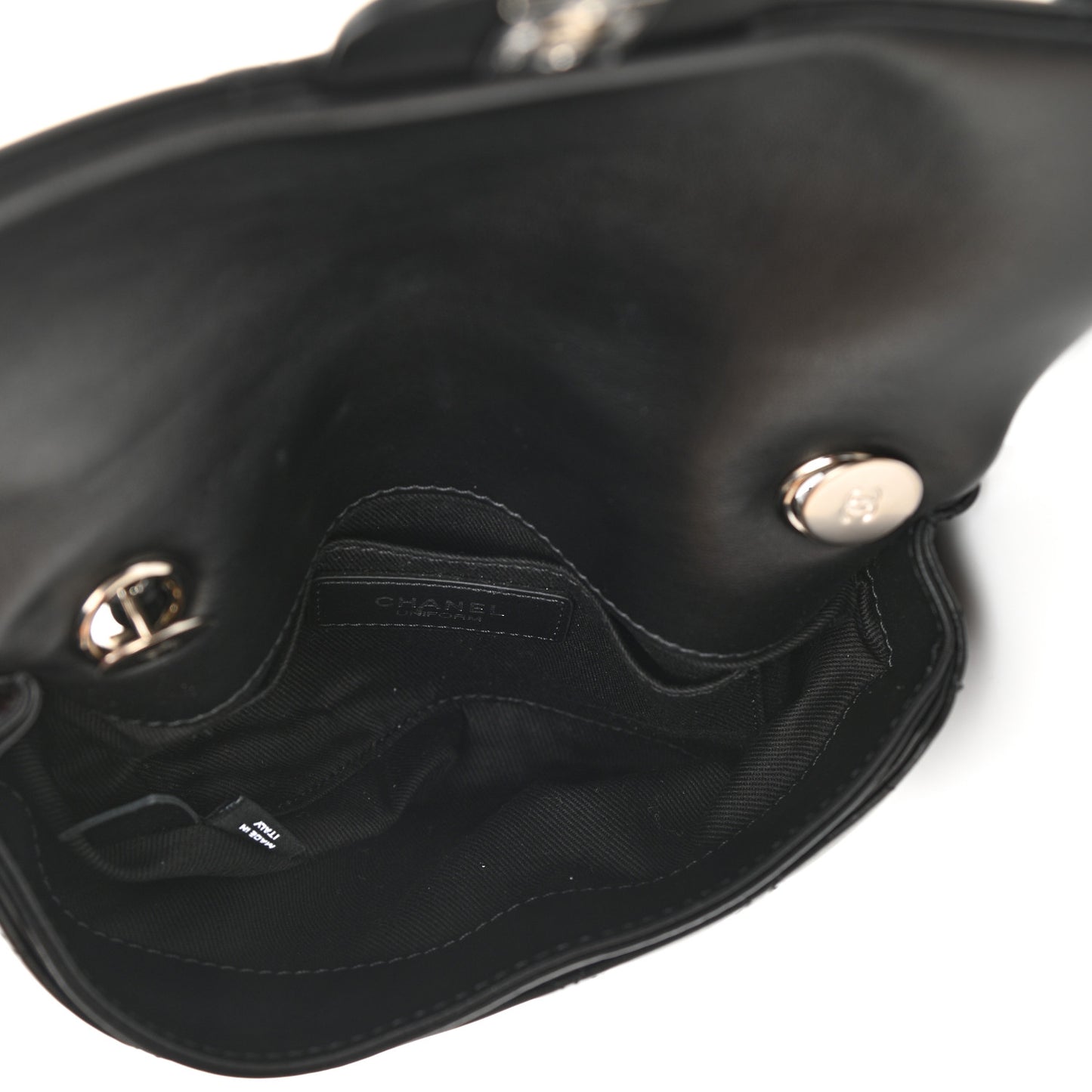 Calfskin Quilted CC Uniform Flap Belt Bag Black