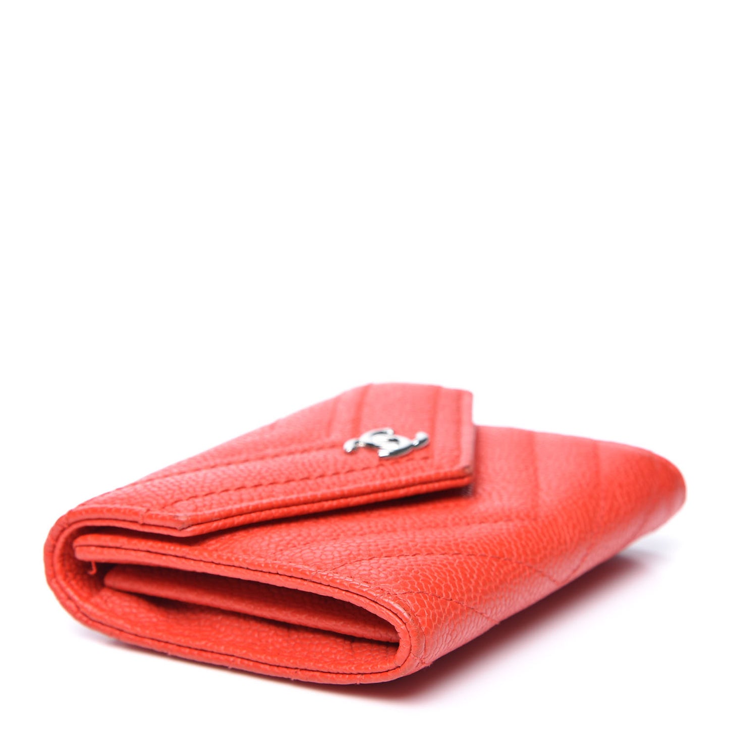 Caviar Chevron Quilted Flap Card Holder Wallet Red