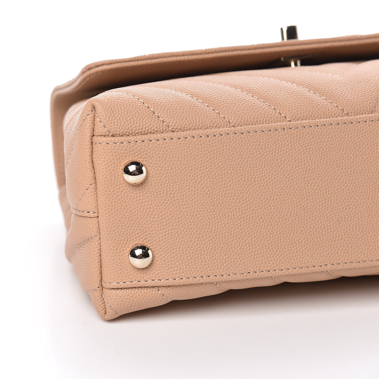 Caviar Chevron Quilted Mini Coco Handle Flap Beige