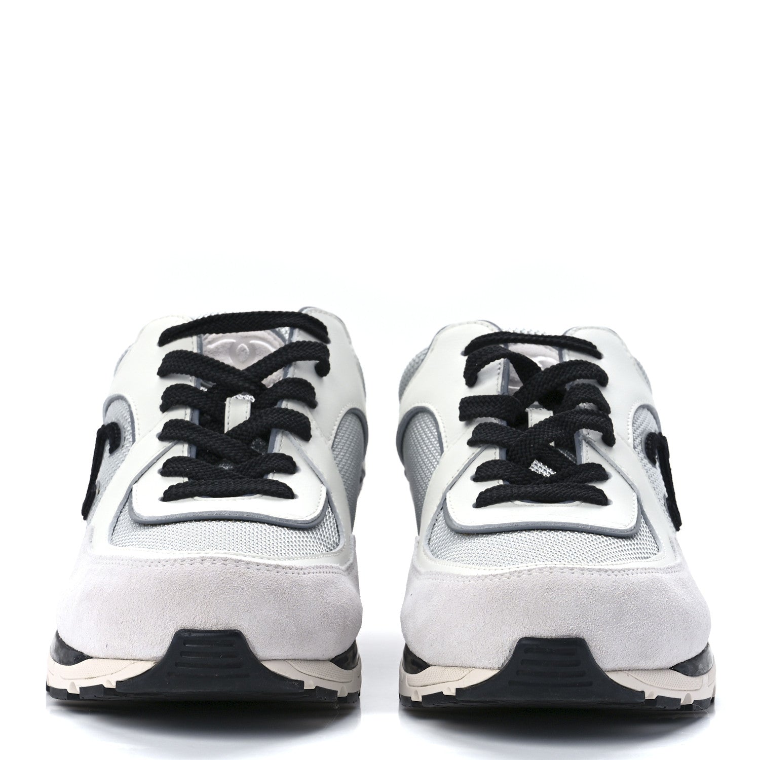 Chanel Mesh Suede Calfskin Womens CC Sneakers 40 White Silver Light Grey 2 of 8