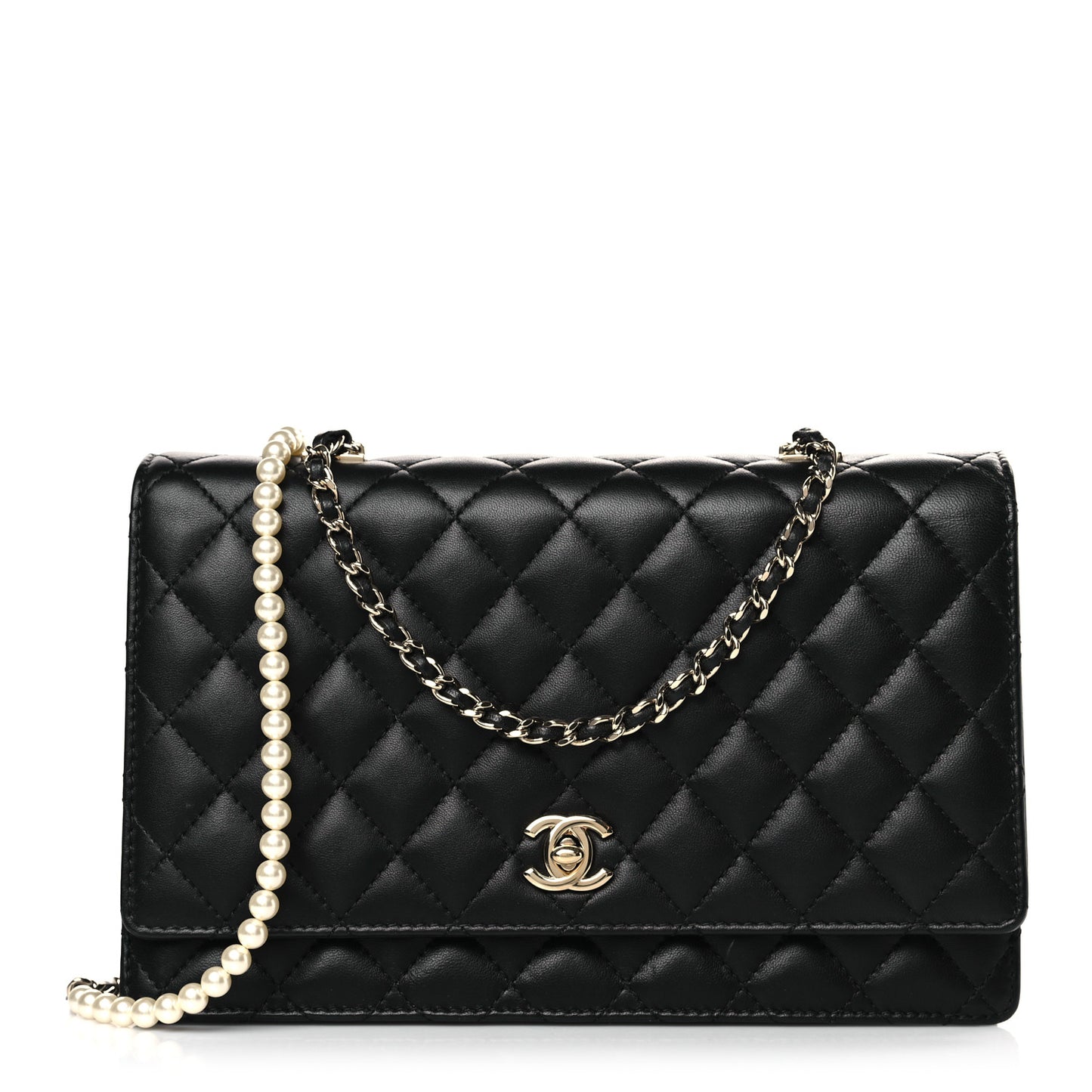 Lambskin Quilted Fantasy Pearl Flap Black