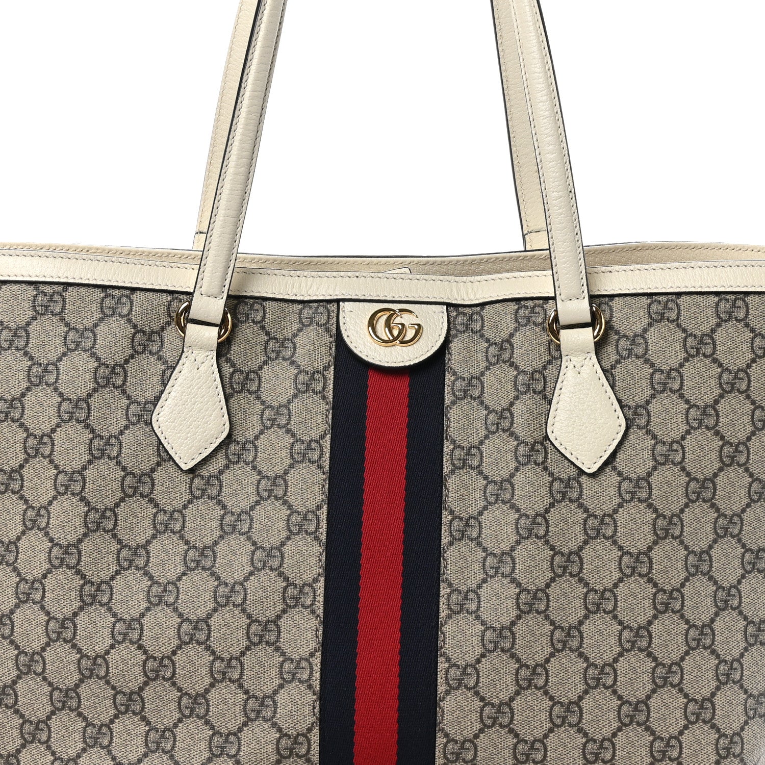 Gucci GG Supreme Monogram Textured Dollar Calfskin Web Medium Ophidia Shopping Tote Beige Ebony Mystic White 8 of 10