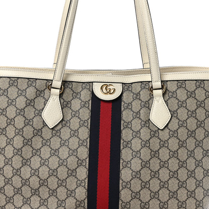 Gucci GG Supreme Monogram Textured Dollar Calfskin Web Medium Ophidia Shopping Tote Beige Ebony Mystic White 8 of 10