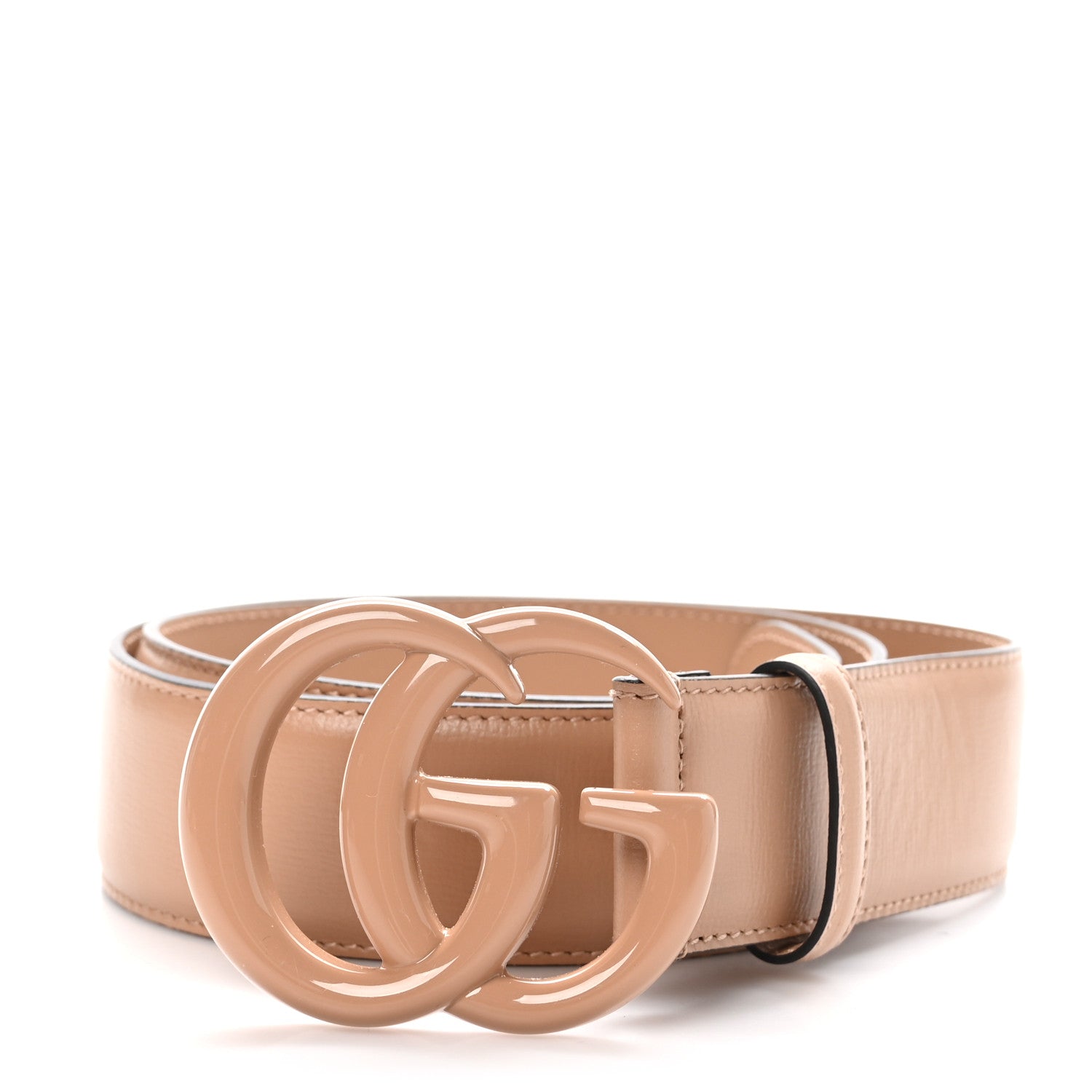 Gucci Azalea Calfskin Enamel Monochrome Double G 40mm Belt 80 32 Camelia 1 of 5