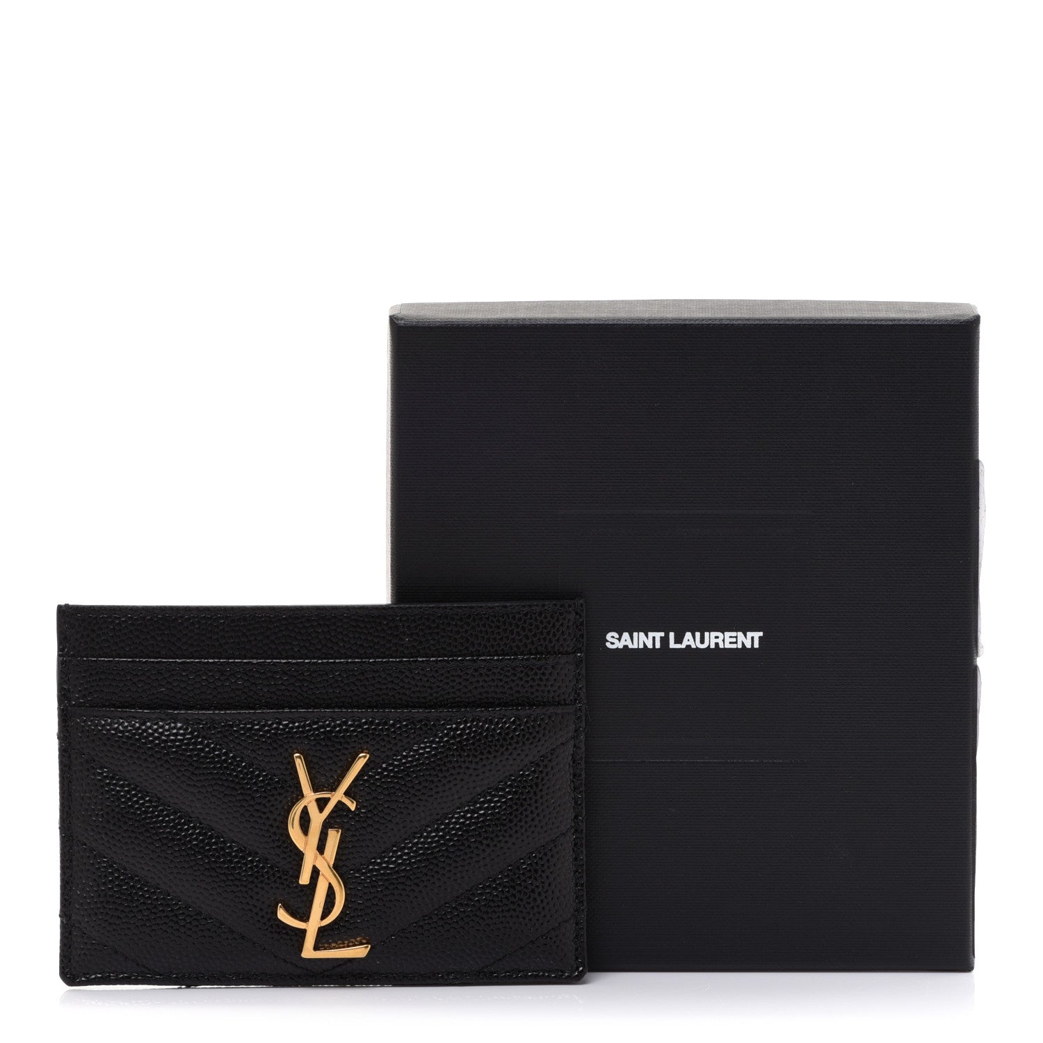 Saint Laurent Grain De Poudre Matelasse Chevron Monogram Credit Card Case Black 8 of 8