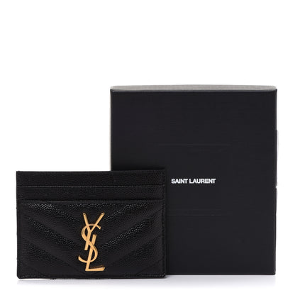 Saint Laurent Grain De Poudre Matelasse Chevron Monogram Credit Card Case Black 8 of 8