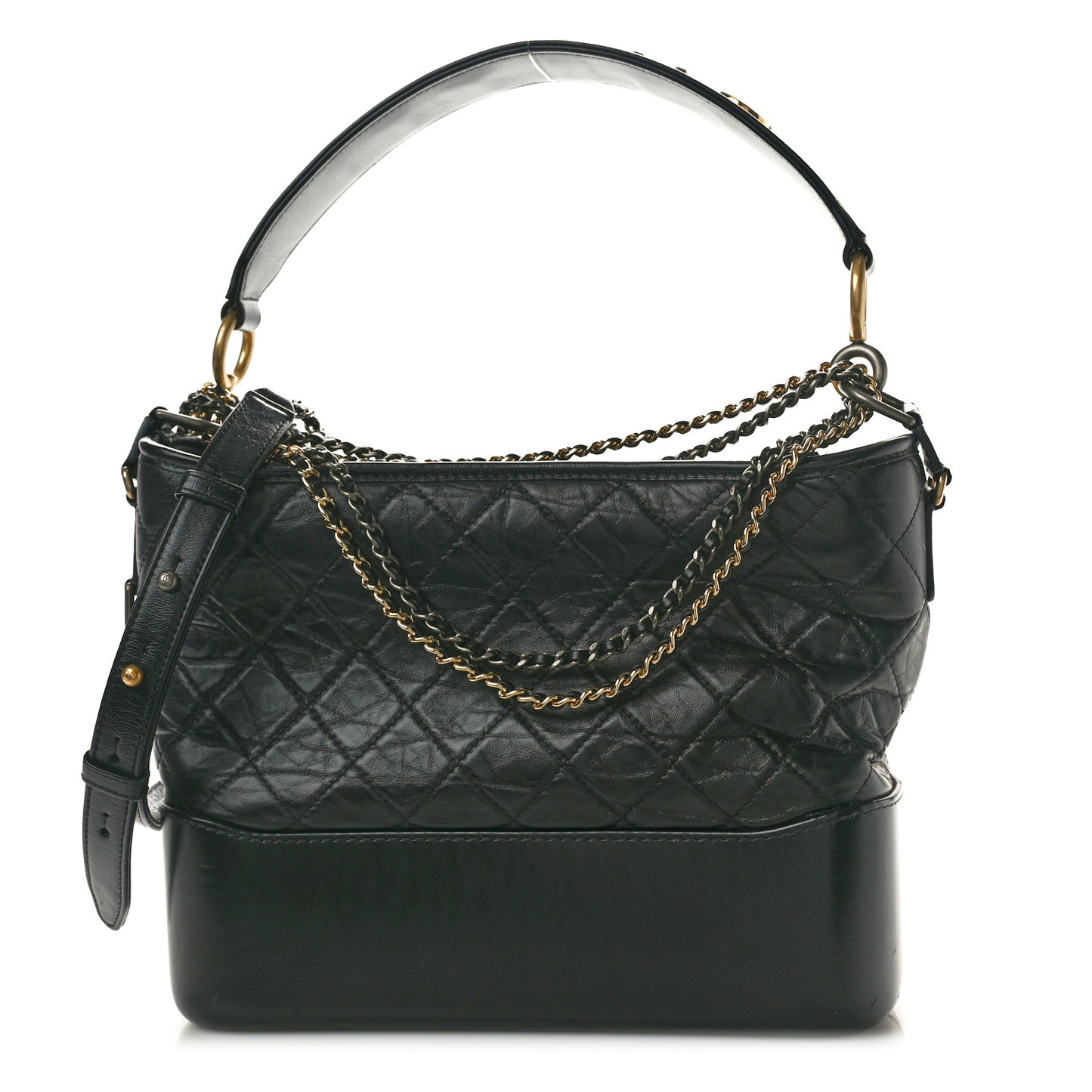 Aged Smooth Calfskin Quilted Medium Gabrielle Logo Hobo Black